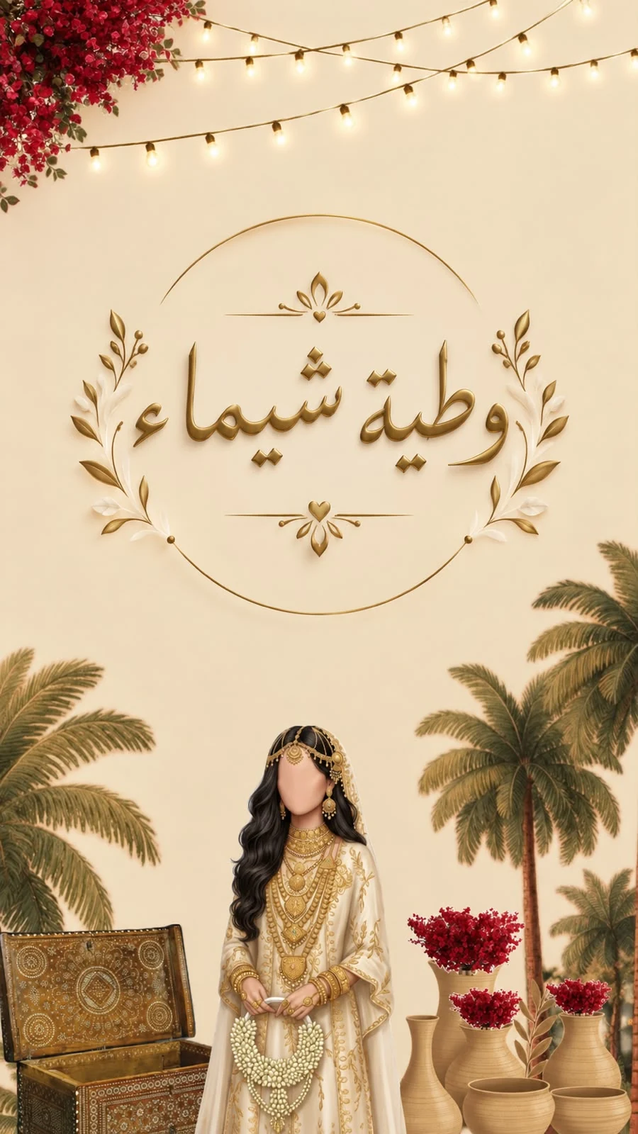 Illustration de la Outia de Chayma, dans une ambiance rose et dorée